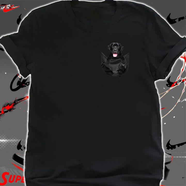 Original Black Labrador Retriever dog inside pocket t-shirt shirt