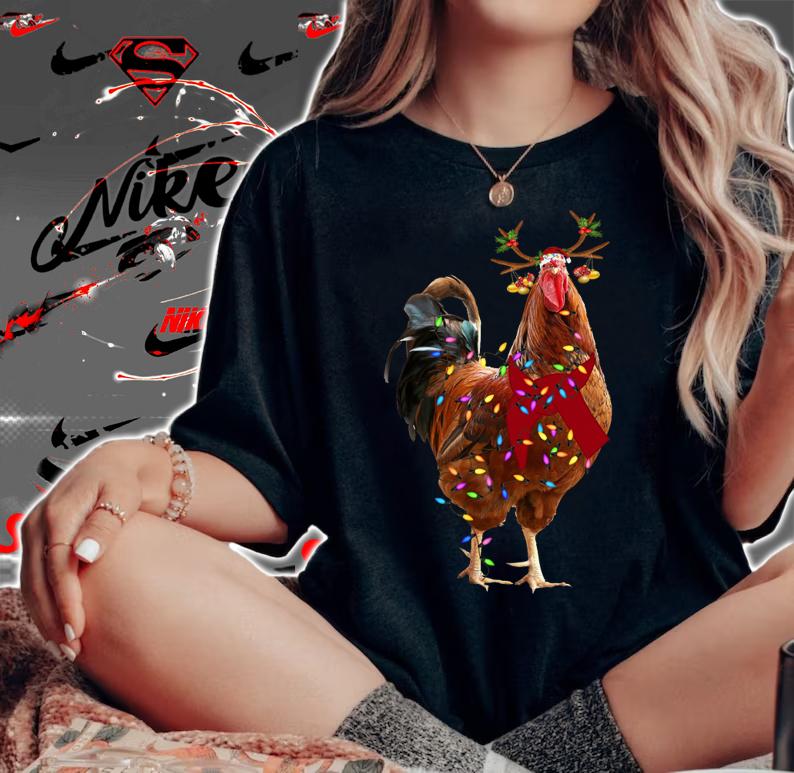 Christmas chicken santa reindeer t-shirt woman shirt