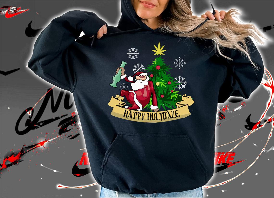Smoking Santa Happy Holidaze Cannabis Christmas Tree t-shirt hoodie