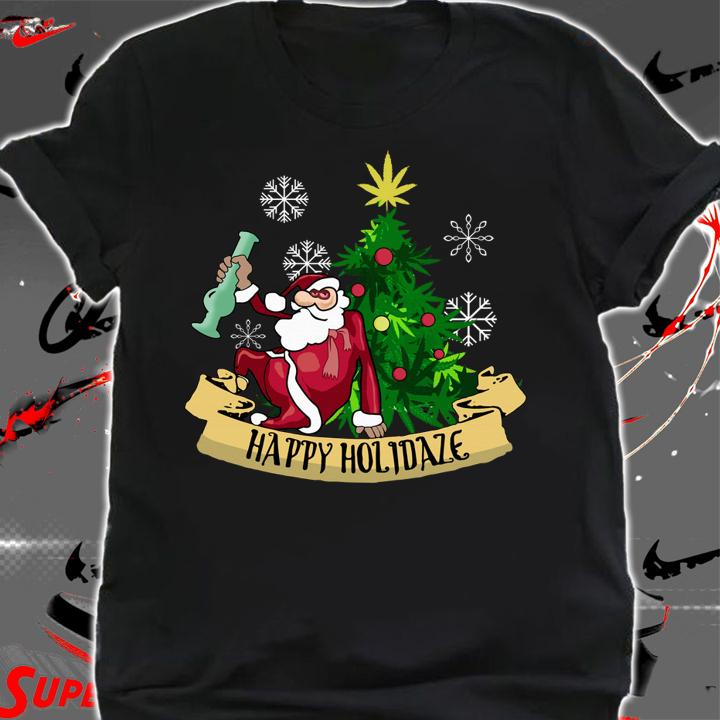 Smoking Santa Happy Holidaze Cannabis Christmas Tree t-shirt shirt