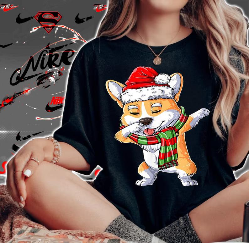 Dabbing Corgi Santa Christmas Gifts Girls Kids Boys Men Xmas t-shirt woman shirt