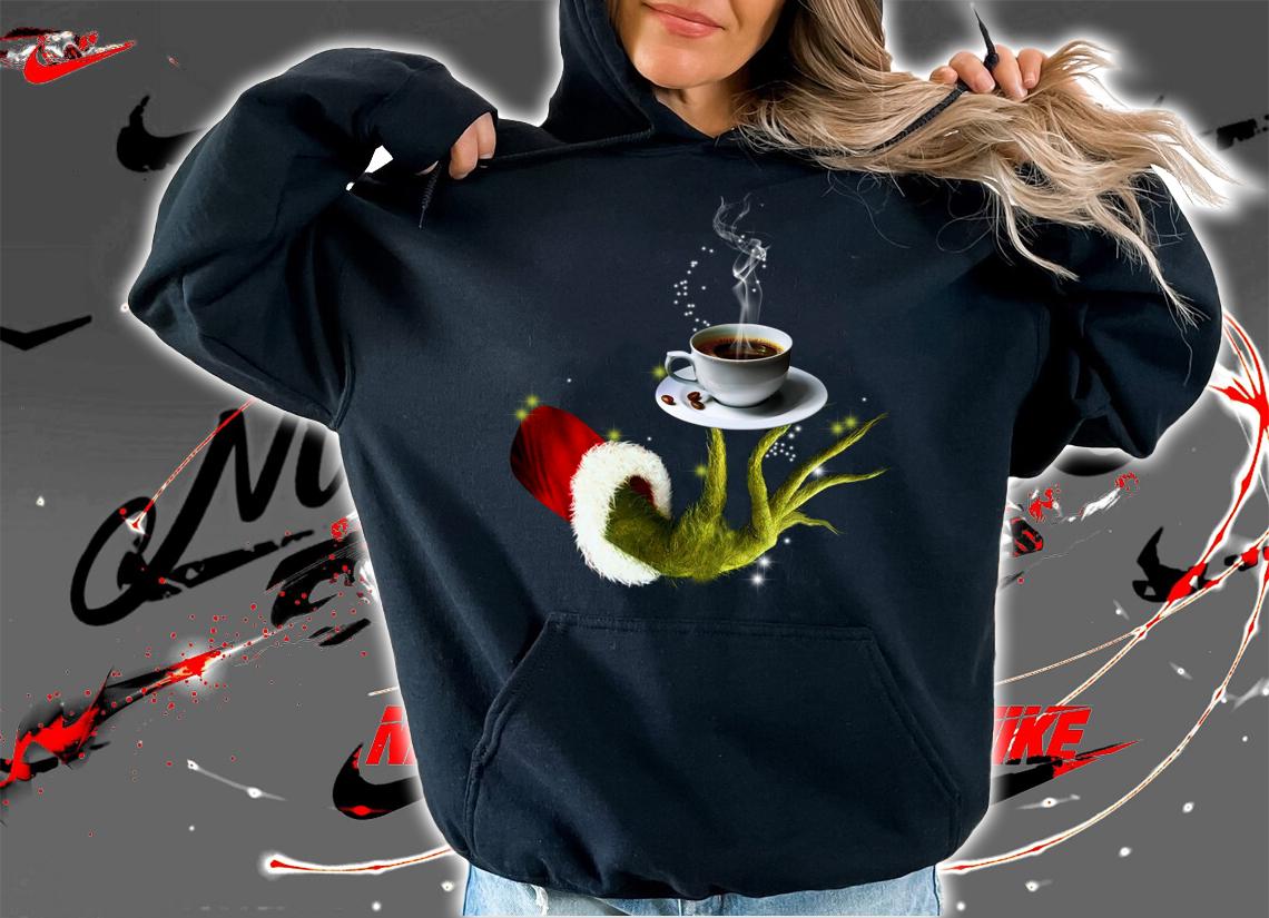 Grinch holding coffee cup Christmas t-shirt hoodie
