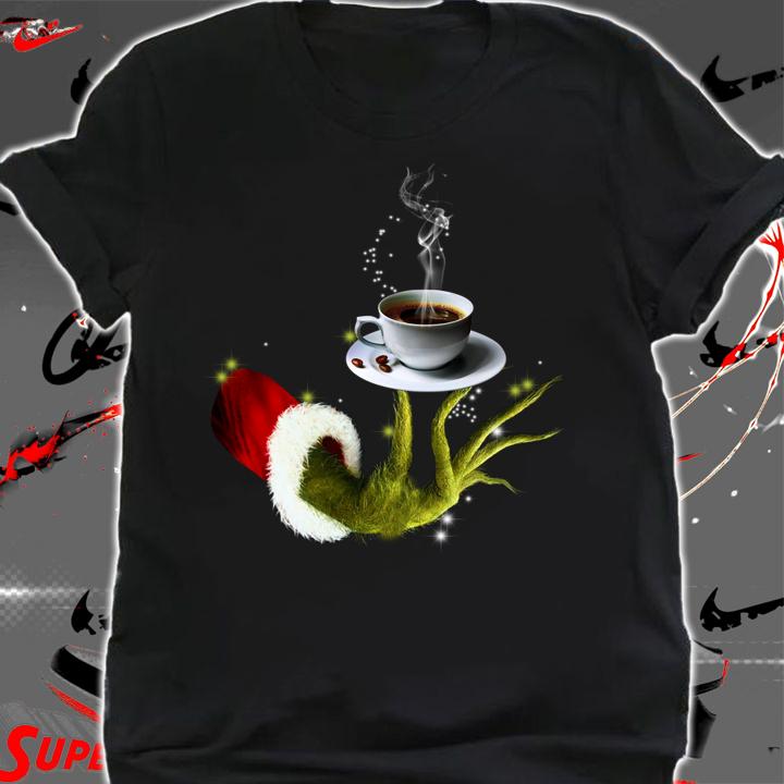 Grinch holding coffee cup Christmas t-shirt shirt