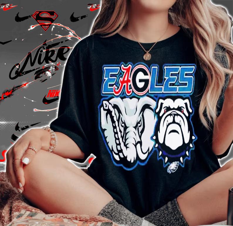 Elephant bulldog Philadelphia Eagles and Alabama Crimson Tide and Georgia Bulldogs t-shirt woman shirt