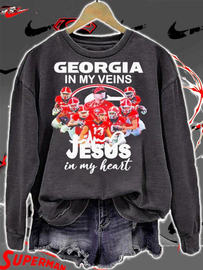 Georgia Bulldogs In My Veins Jesus In My Heart Signatures 2022 Shirt t-shirt sweatshirt