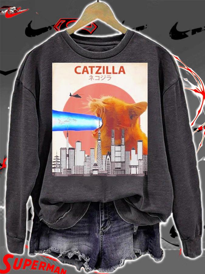 Catzilla Giant Cat With Mouth Lasers Shirt t-shirt sweatshirt