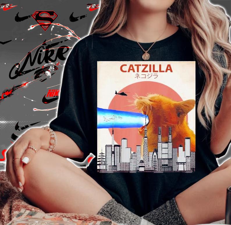 Catzilla Giant Cat With Mouth Lasers Shirt t-shirt woman shirt