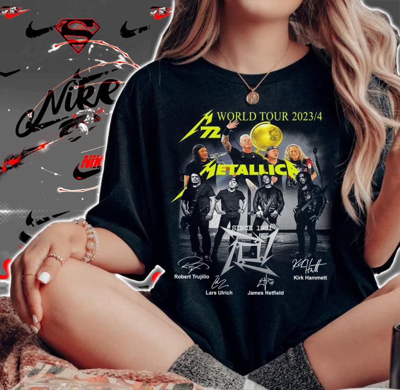 Metallica 72 Seasons World Tour 2023 2024 Metallica Since 1981 Signatures t-shirt woman shirt