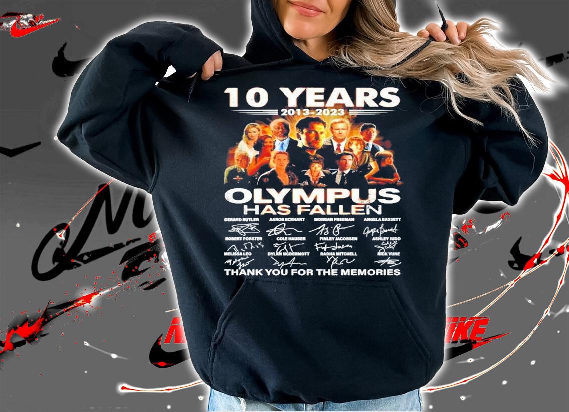 10 years 2013 2023 Olympus Has Fallen signatures thank you for the memories shirt t-shirt