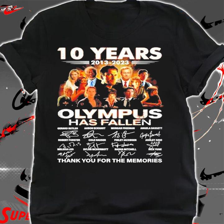 10 years 2013 2023 Olympus Has Fallen signatures thank you for the memories shirt t-shirt