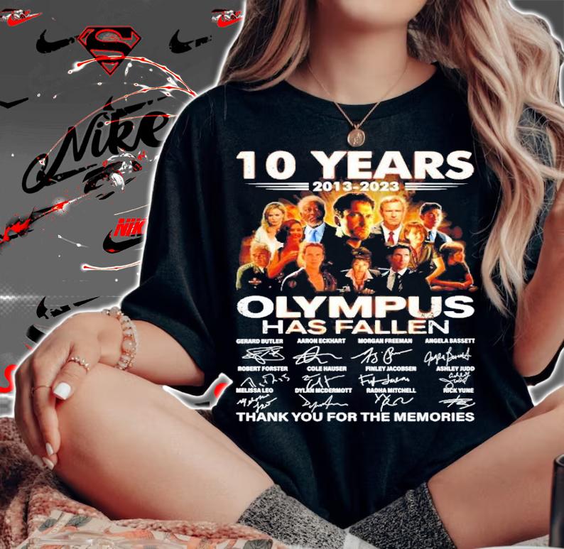 10 years 2013 2023 Olympus Has Fallen signatures thank you for the memories shirt t-shirt