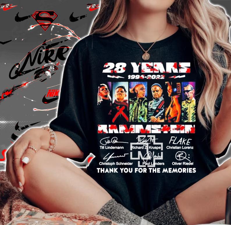 28 years 1994-2022 Rammstein Band Signatures Thank You For The Memories Shirt t-shirt woman shirt