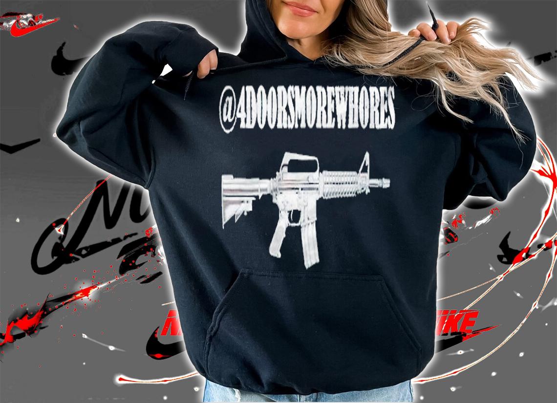4doorsmorewhores gun T-shirt t-shirt