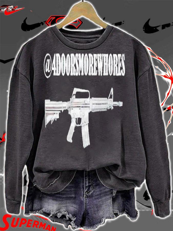 4doorsmorewhores gun T-shirt t-shirt