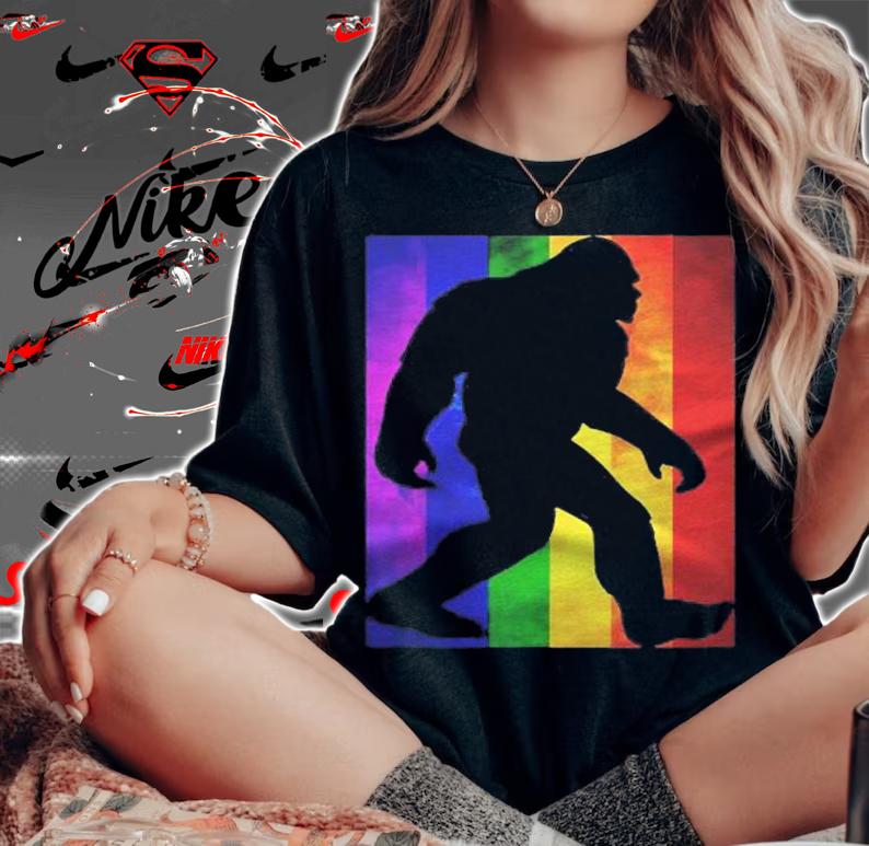 Bigfoot Rainbow Flag Gay Pride Month Lgbtq Gift Sasquatch Premium Shirt t-shirt woman shirt