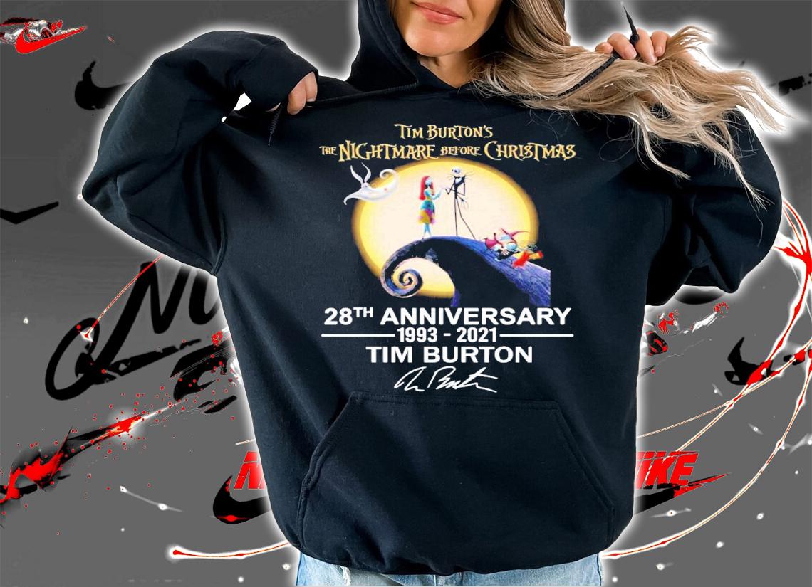Tim Burton's the nightmare before Christmas 28th anniversary 1993-2021 Tim Burton signature shirt t-shirt hoodie