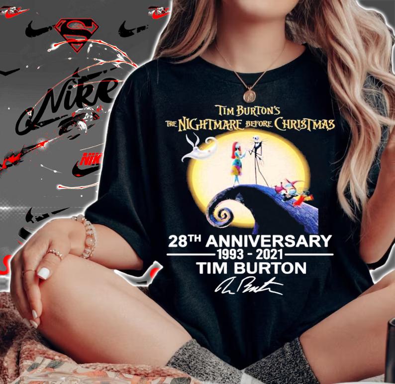 Tim Burton's the nightmare before Christmas 28th anniversary 1993-2021 Tim Burton signature shirt t-shirt woman shirt