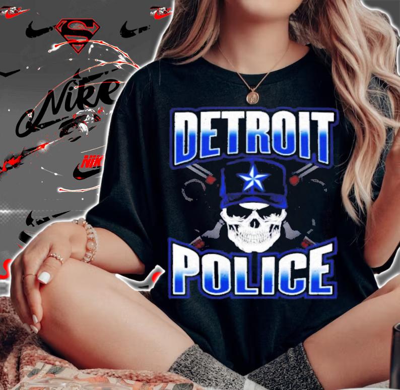 Detroit Michigan Pd Policeman Graphic Skull Guns Shirt t-shirt woman shirt
