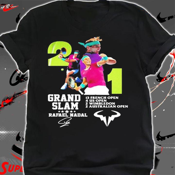 Grand Slam Rafael Nadal 13th French Open 4 Us Open 2 Wimbledon 2 Australian Open Signatures Shirt t-shirt shirt