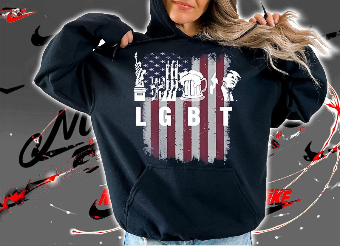 Liberty Guns Beer Trump Parody LGBT USA Flag T-Shirt t-shirt hoodie
