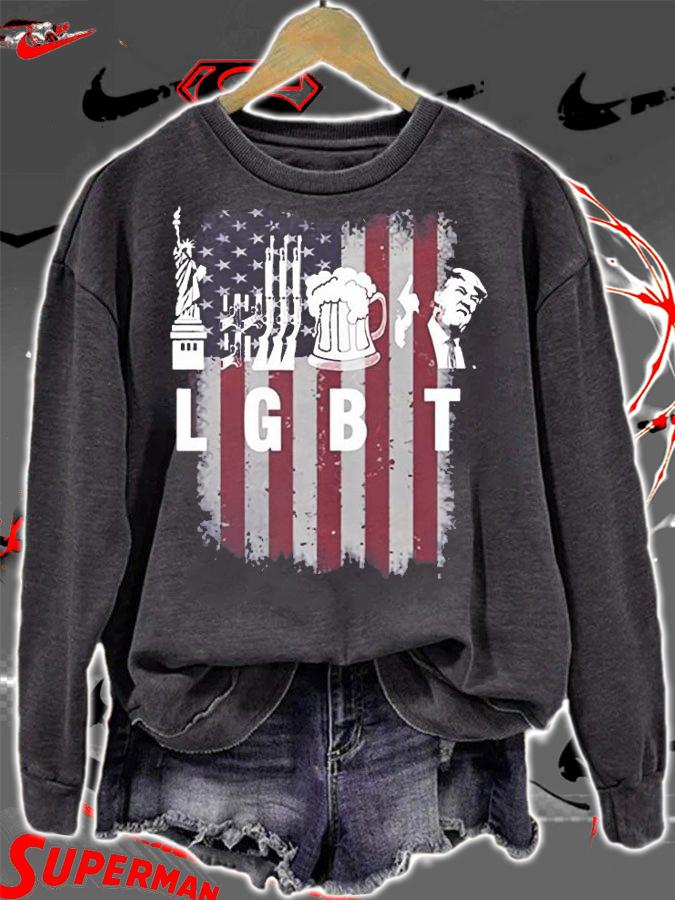 Liberty Guns Beer Trump Parody LGBT USA Flag T-Shirt t-shirt sweatshirt