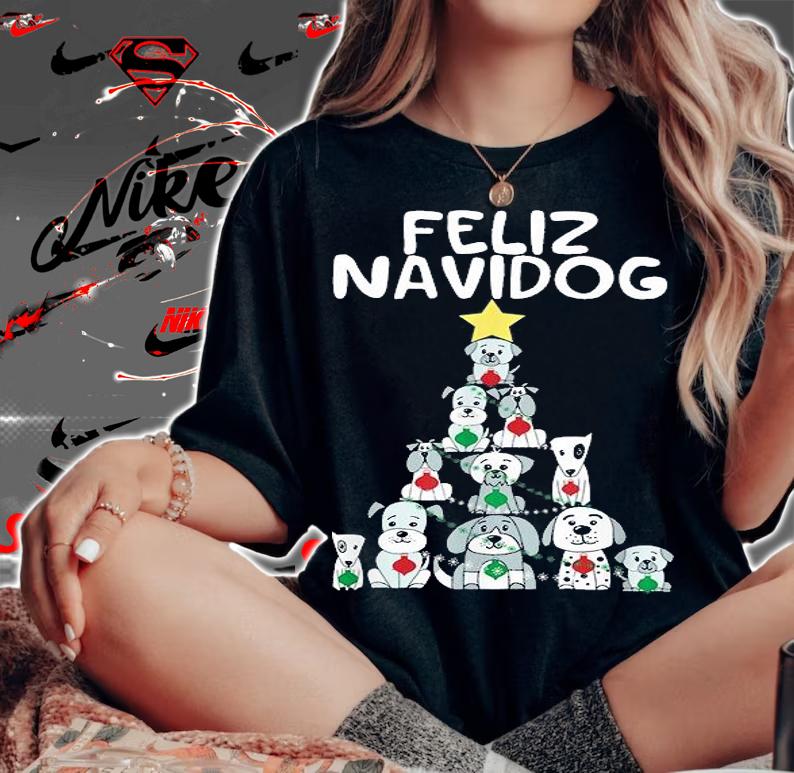 Feliz Navidog Christmas Dog TShirt, Funny Cute Xmas Tree T-Shirt t-shirt woman shirt