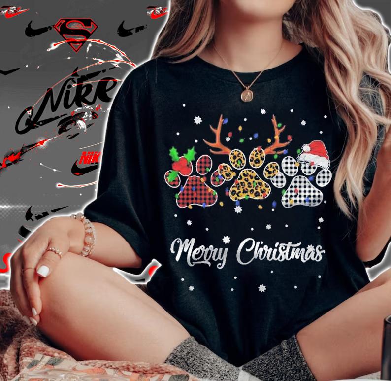 Merry Christmas Dog Paw Costume Dog Lover Xmas Gift Shirt t-shirt woman shirt