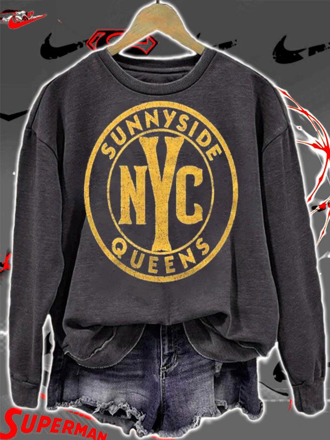 Sunnyside Queens Nyc Vintage Sign Distressed Amber Print Shirt t-shirt sweatshirt