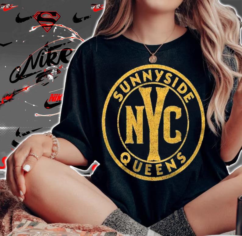Sunnyside Queens Nyc Vintage Sign Distressed Amber Print Shirt t-shirt woman shirt