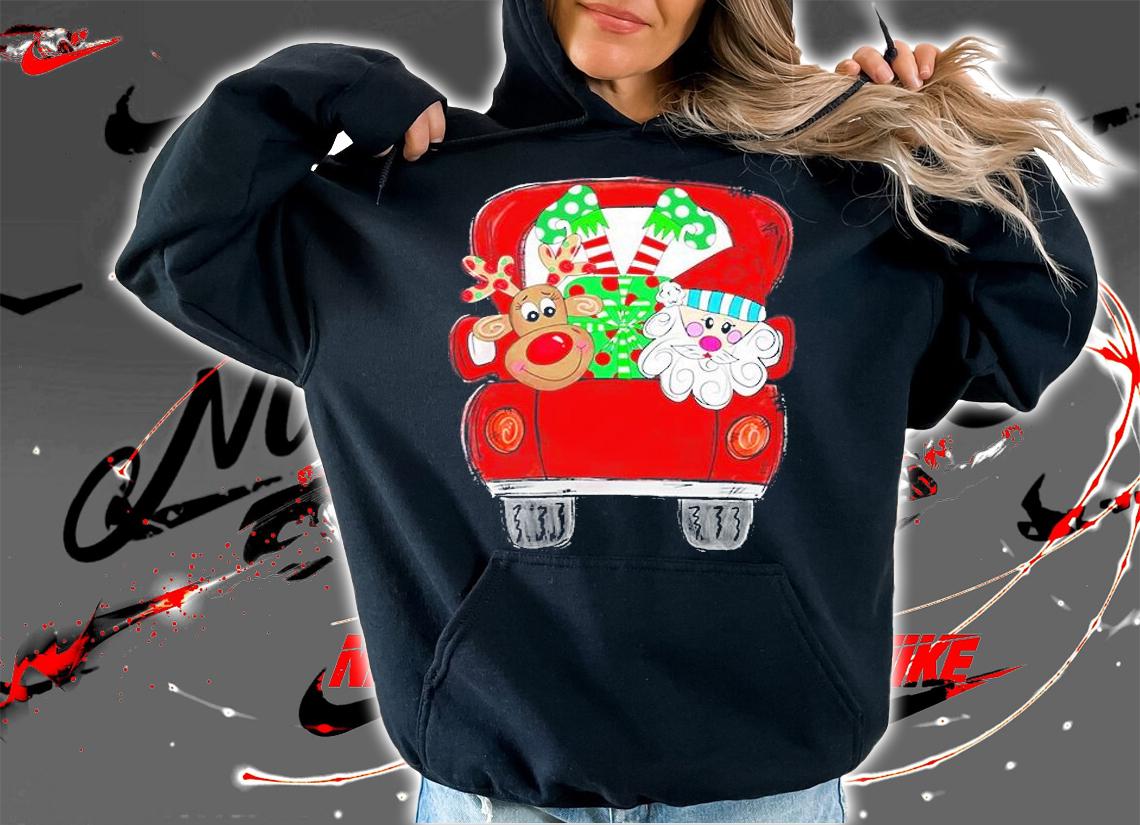 Santa Claus Reindeer In Van Car Christmas T-Shirt t-shirt hoodie