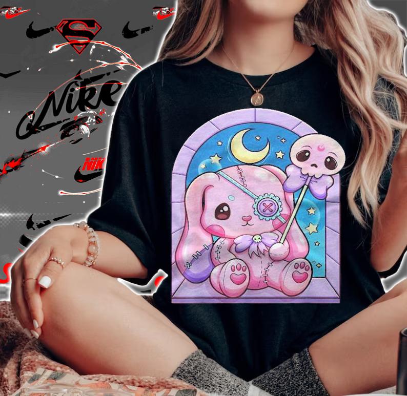 Kawaii Pastel Goth Cute Creepy Rabbit Stuffed Toy Shirt t-shirt woman shirt