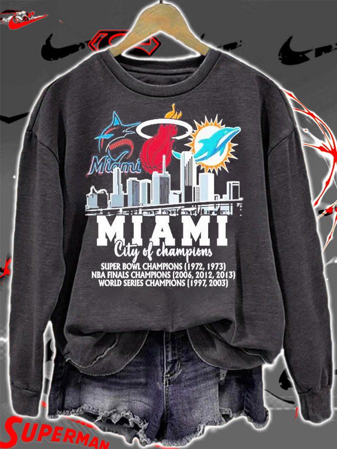 Miami Marlins Miami Heat Miami Dolphins Miami City Of Champions 2022 T-Shirt t-shirt sweatshirt