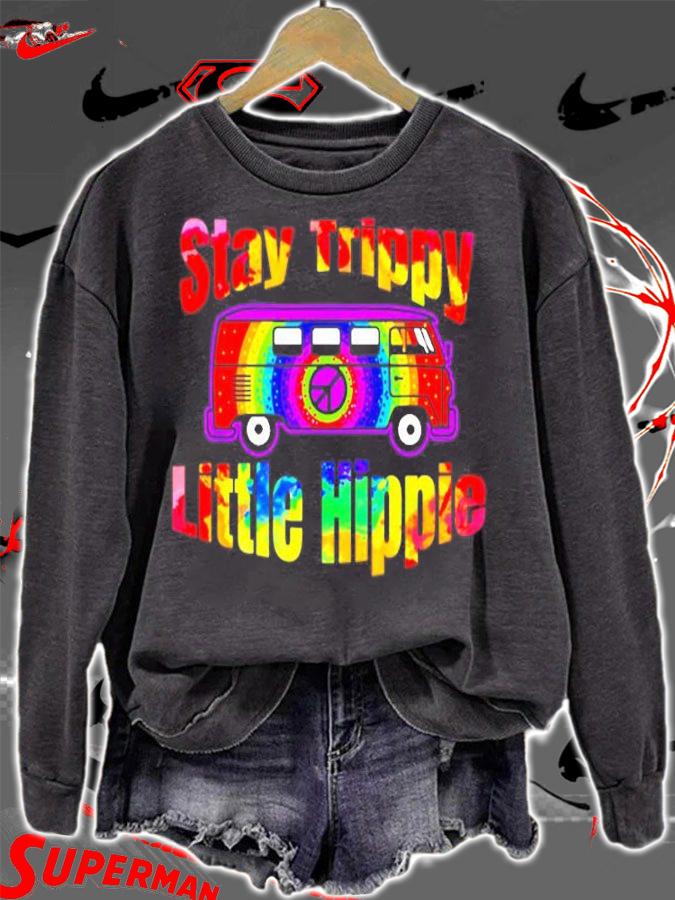 Stay Trippy Little Hippie Tie Dye Retro Van Peace Sign T-Shirt t-shirt