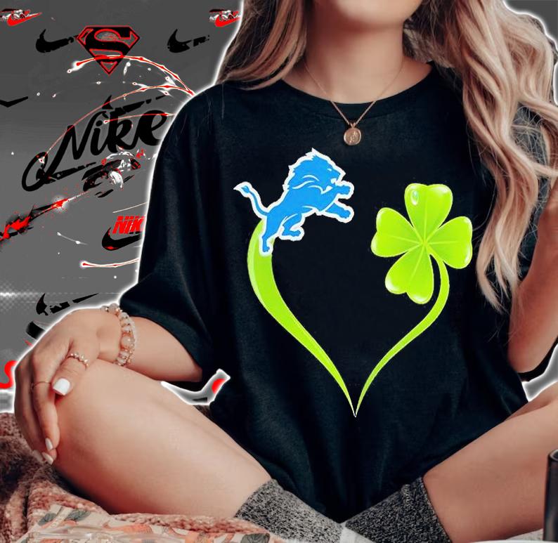 Detroit Lions Shamrock Heart St Patrick's Day T-Shirt woman shirt