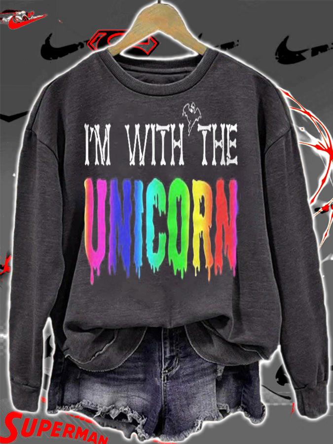 Im With Unicorn Funny Rainbow Couple Halloween Cosplay Shirt sweatshirt