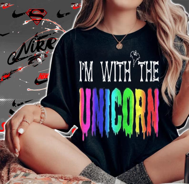Im With Unicorn Funny Rainbow Couple Halloween Cosplay Shirt woman shirt