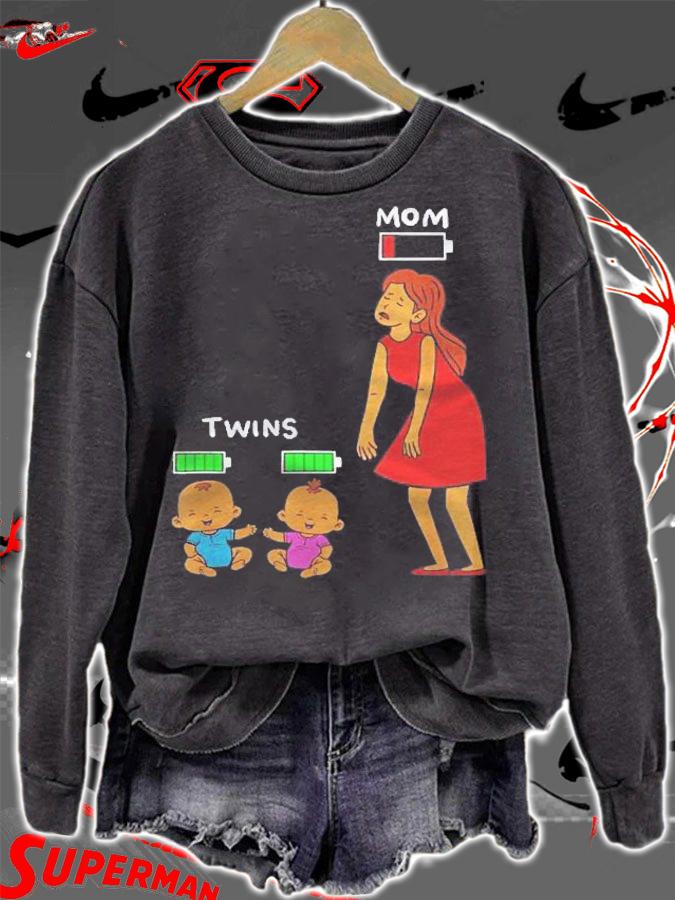 Mom Of Twins Tired Low Energy Mama Battery Charge Costume Shirt sweatshirt