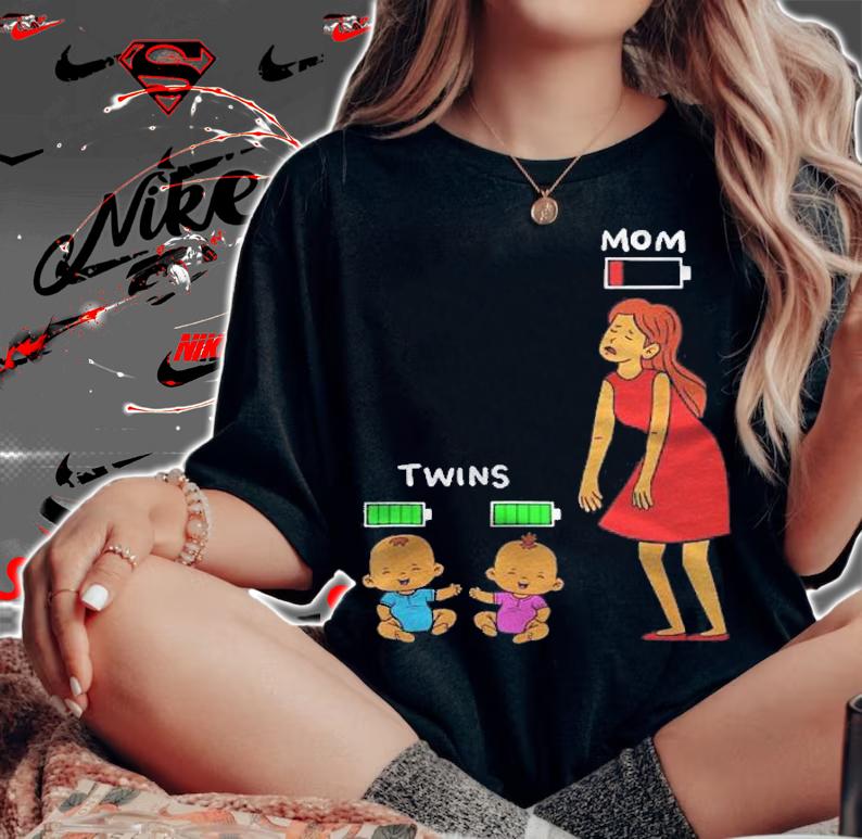 Mom Of Twins Tired Low Energy Mama Battery Charge Costume Shirt woman shirt