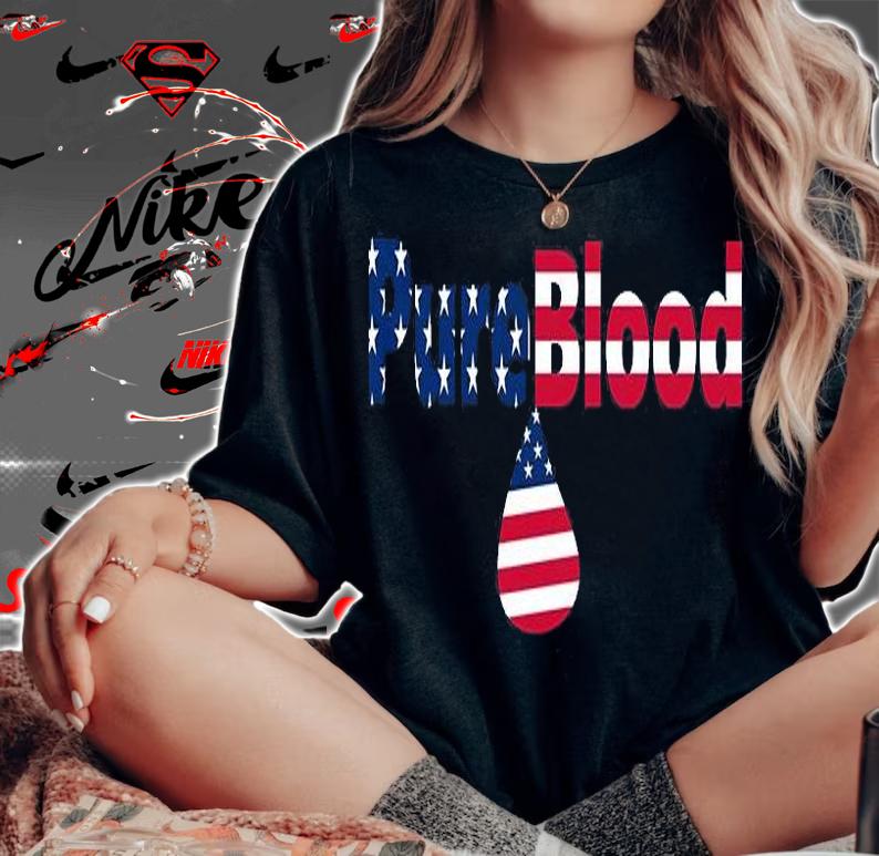 Pure Blood Anti Vaccine USA Flag T-Shirt woman shirt