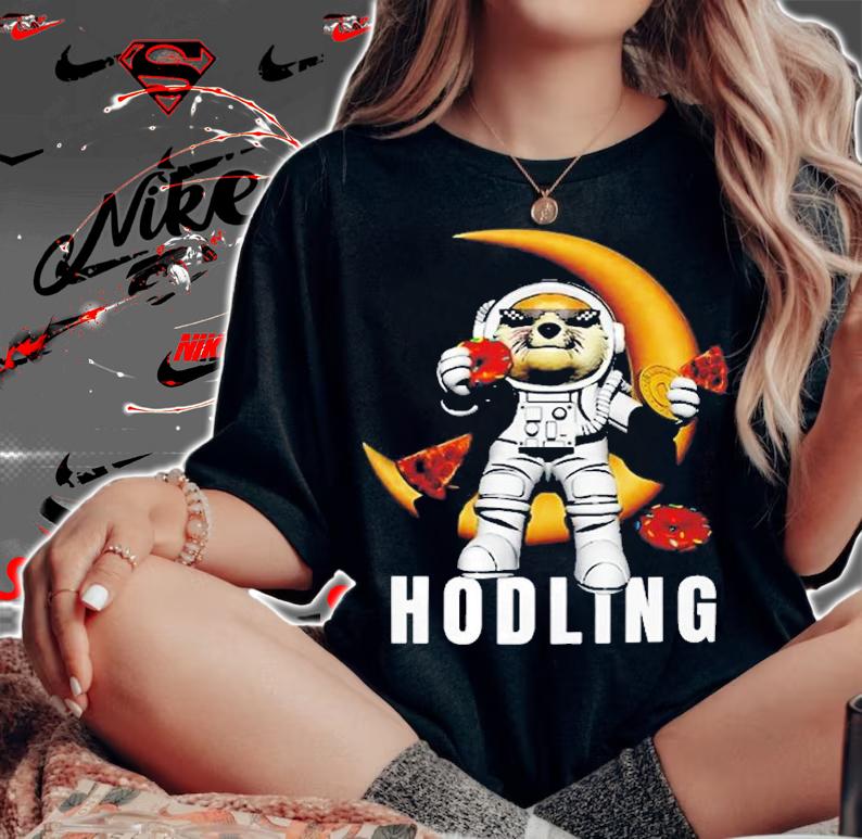 Dogecoin Dog Hodl Doge Funny Shiba Inu Donut Pizza On Moon T-Shirt
