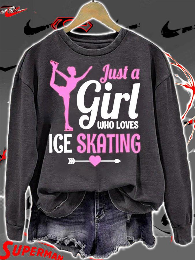 Just A Girl Who Loves Ice Skating Figure Skate Skater Gift T-Shirt