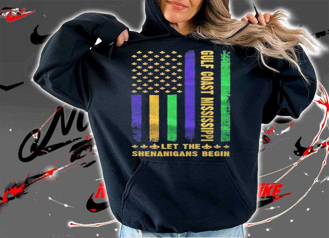Mardi Gras Gulf Coast Mississippi Fleur De Lis Usa Flag Shirt