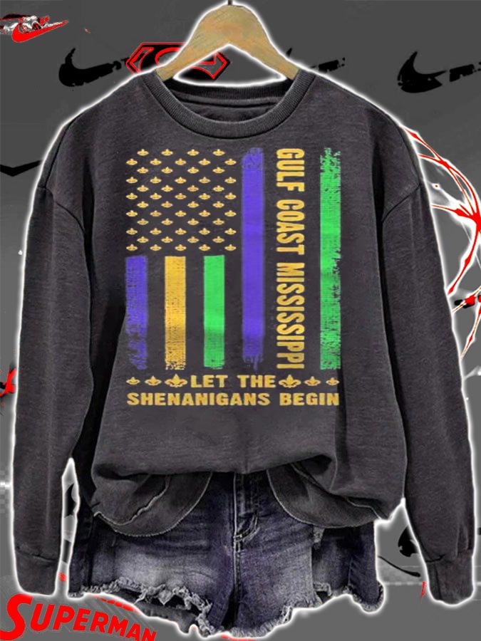 Mardi Gras Gulf Coast Mississippi Fleur De Lis Usa Flag Shirt