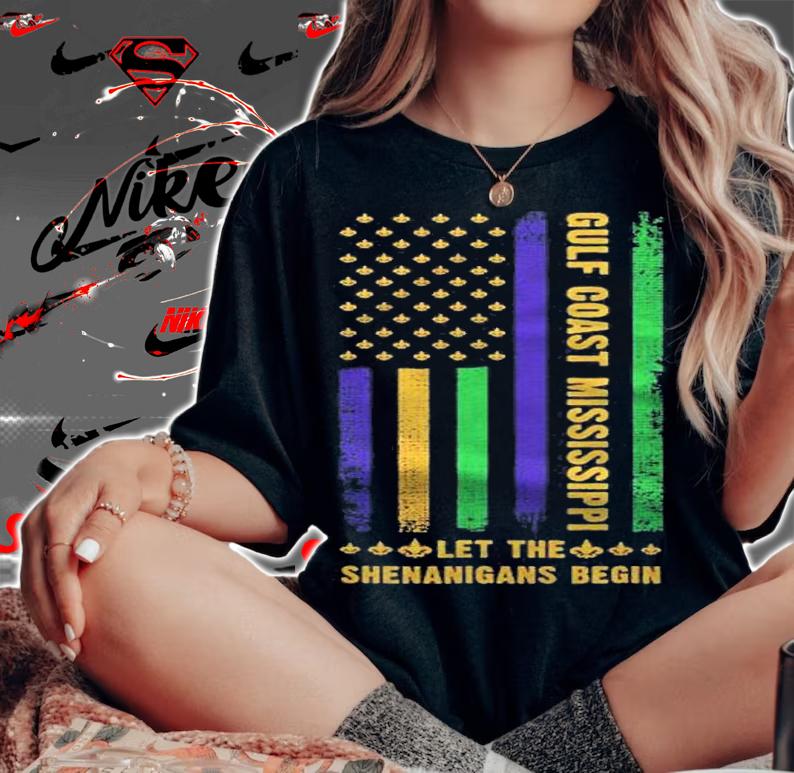 Mardi Gras Gulf Coast Mississippi Fleur De Lis Usa Flag Shirt