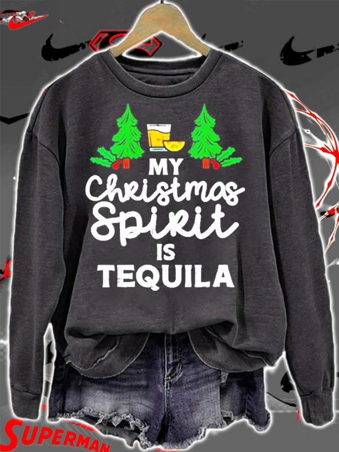 Womens My Christmas Spirit Is Tequila Xmas Pajamas Pj Mexican Women T-Shirt sweatshirt