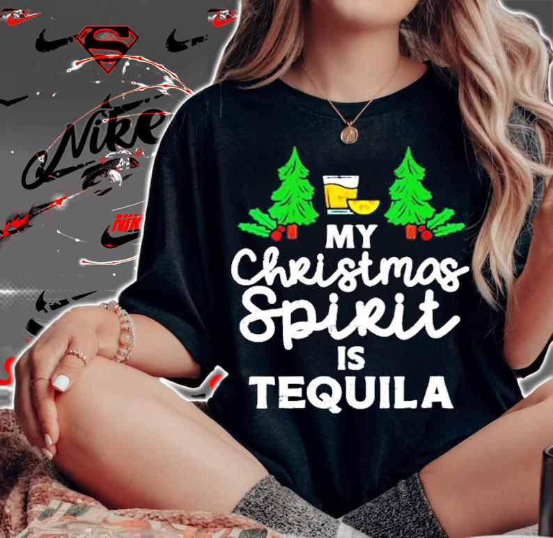 Womens My Christmas Spirit Is Tequila Xmas Pajamas Pj Mexican Women T-Shirt woman shirt