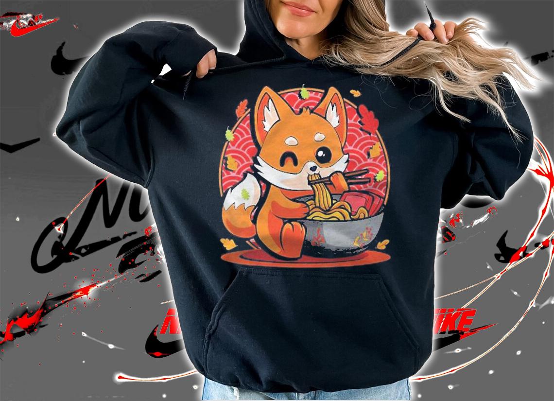 Womens Fox Eating Pho Noodles Japanese Anime Kawaii Ramen Otaku Shirt hoodie