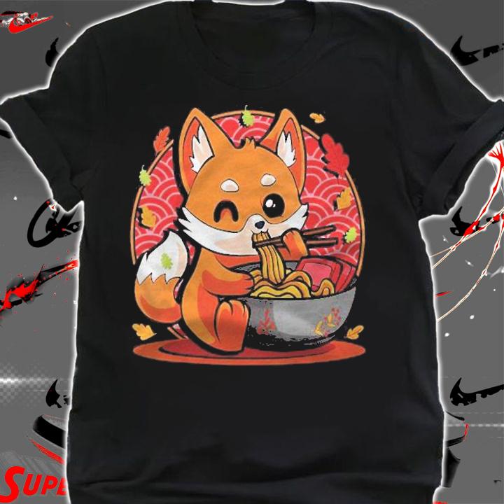 Womens Fox Eating Pho Noodles Japanese Anime Kawaii Ramen Otaku Shirt shirt