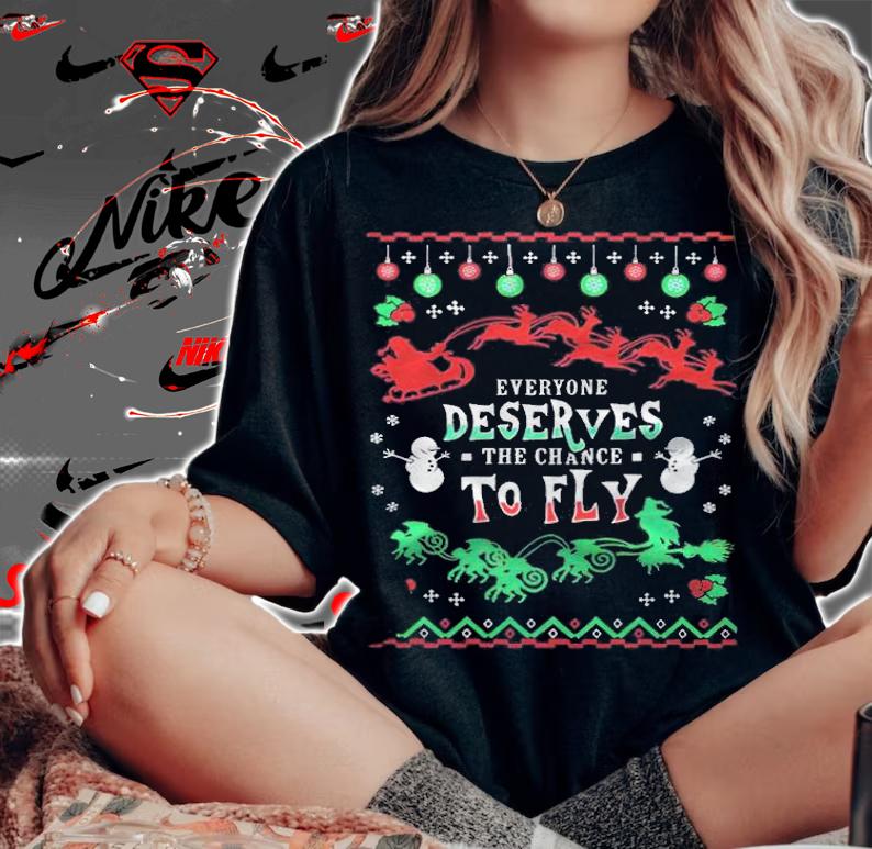 Ugly everyone deserves the chance to fly Merry Christmas T-shirt