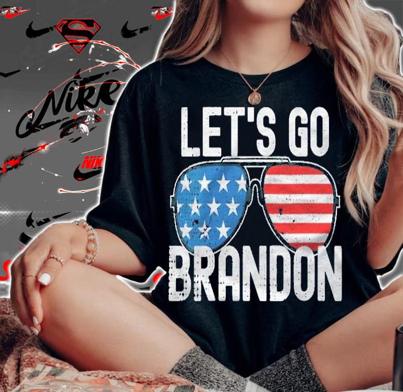 Womens Lets Go Brandon American Flag Aviator Shirt woman shirt